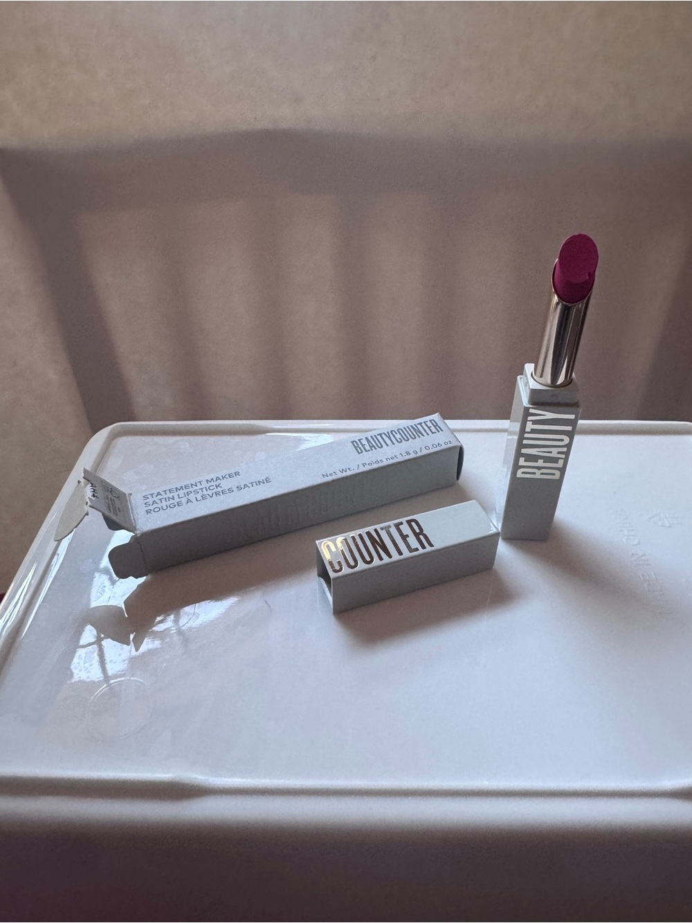 beautycounter Satin Statement Lipstick in Fuchsia Pink